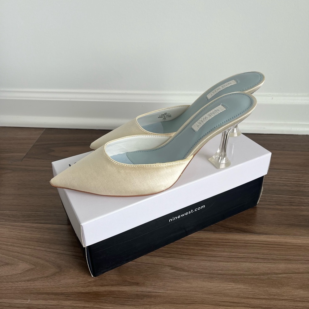 Nine West Ivory Satin Mules